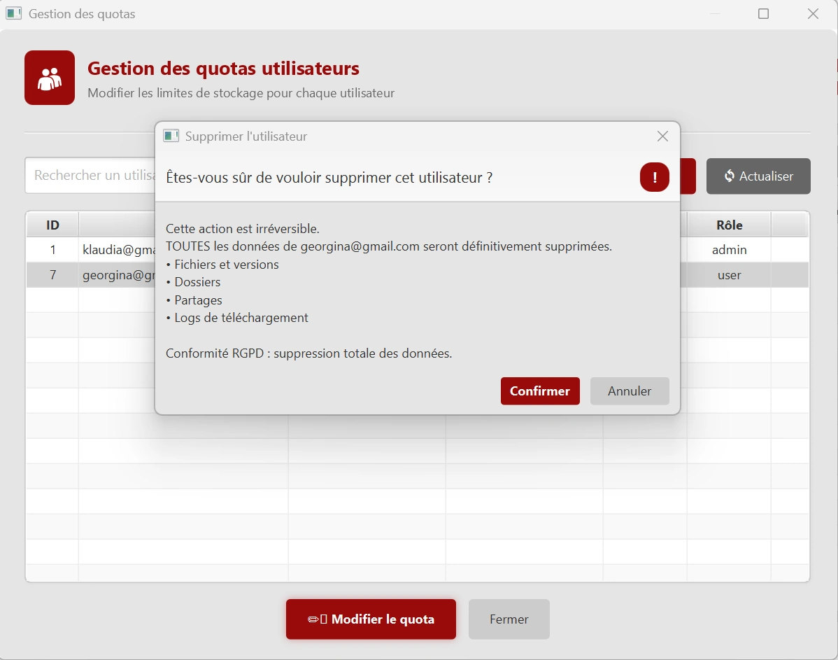 Supprimer un utilisateur par admin