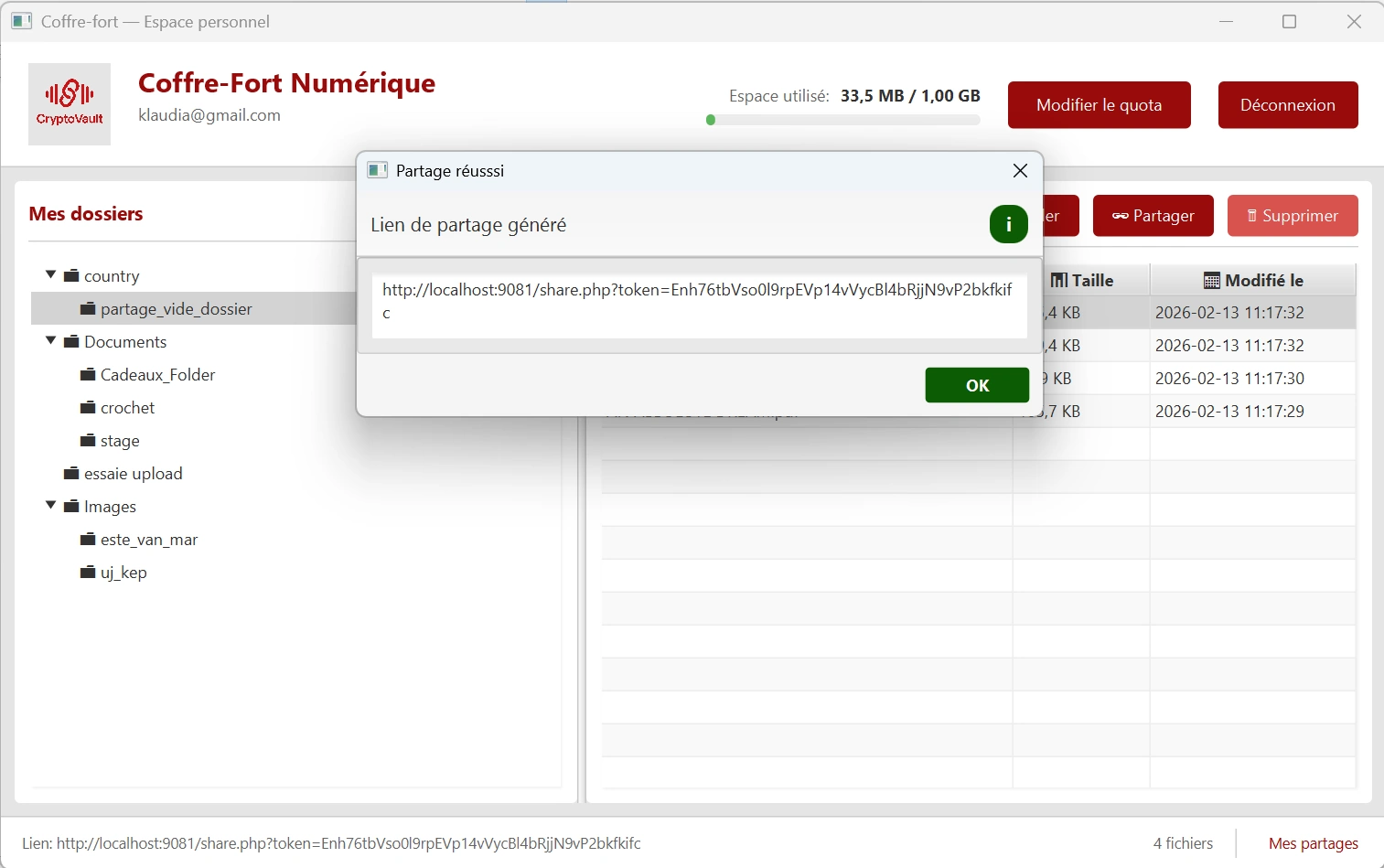Lien de partage d'un fichier