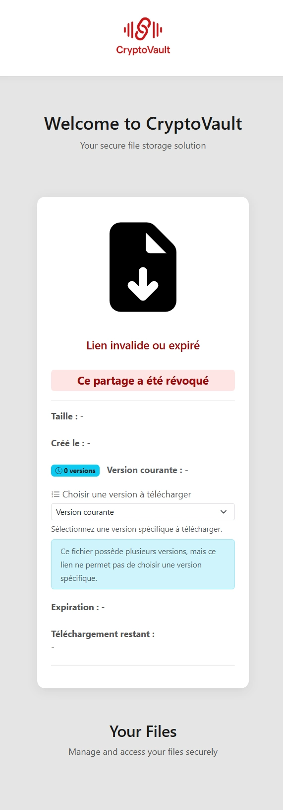 Web : lien invalide ou expiré