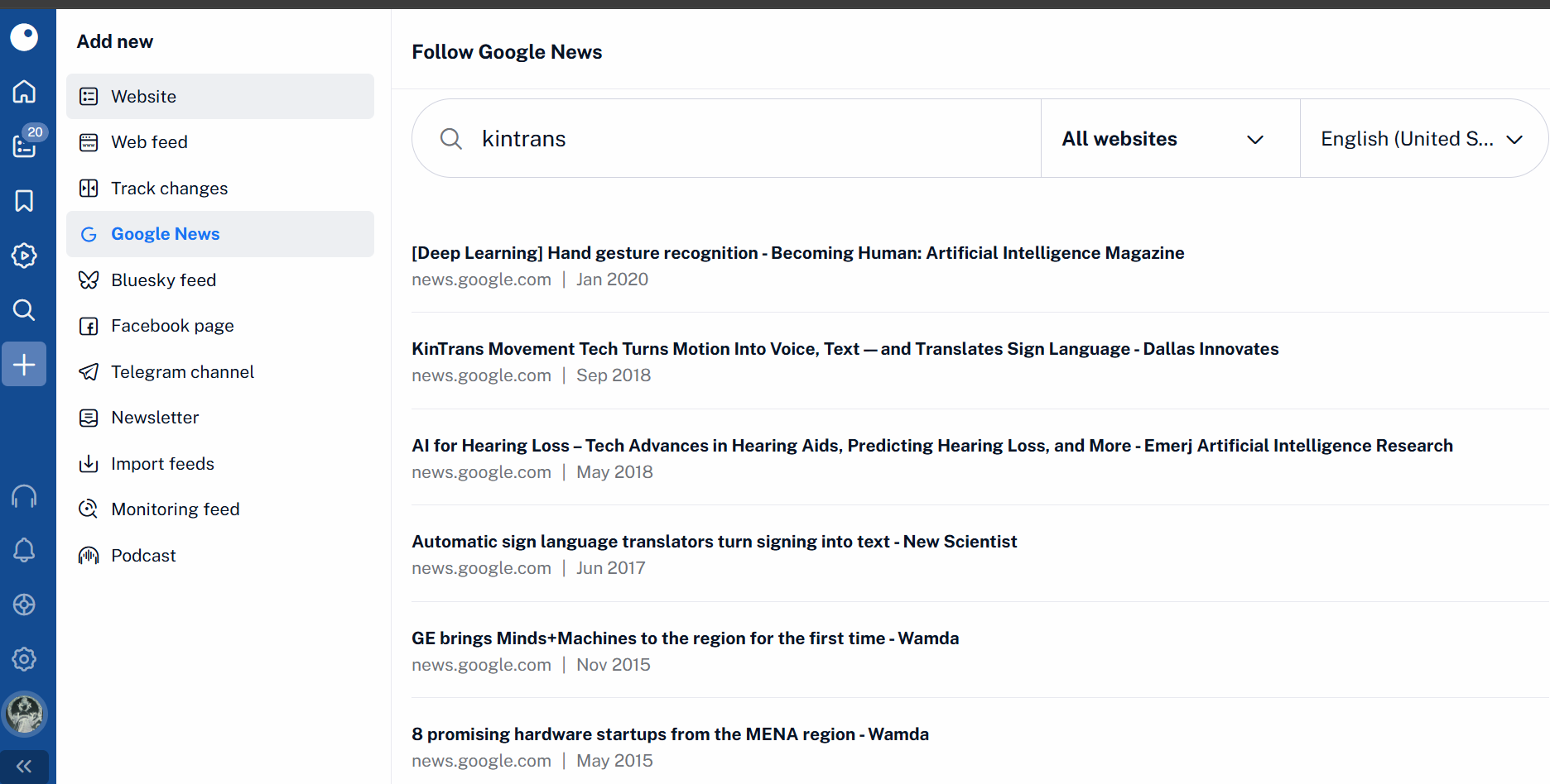 Screenshot Inoreader
