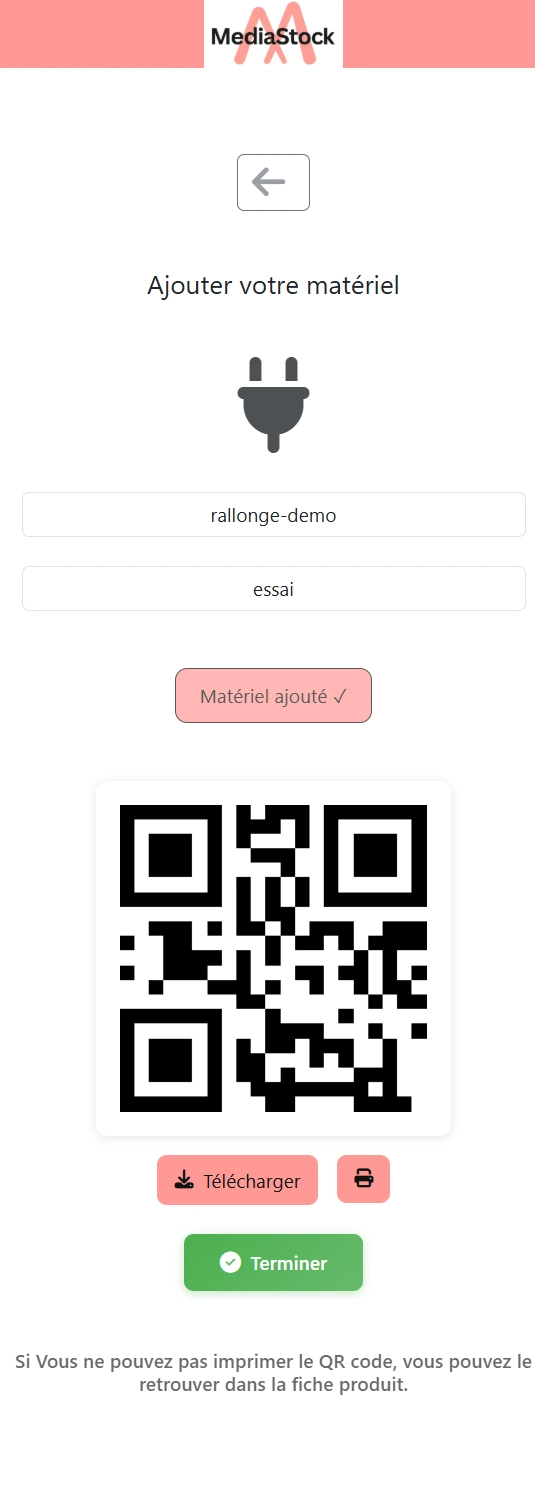 Formulaire d'ajout de matériel