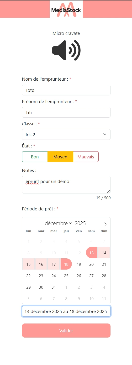 Enregistrement d'un prêt