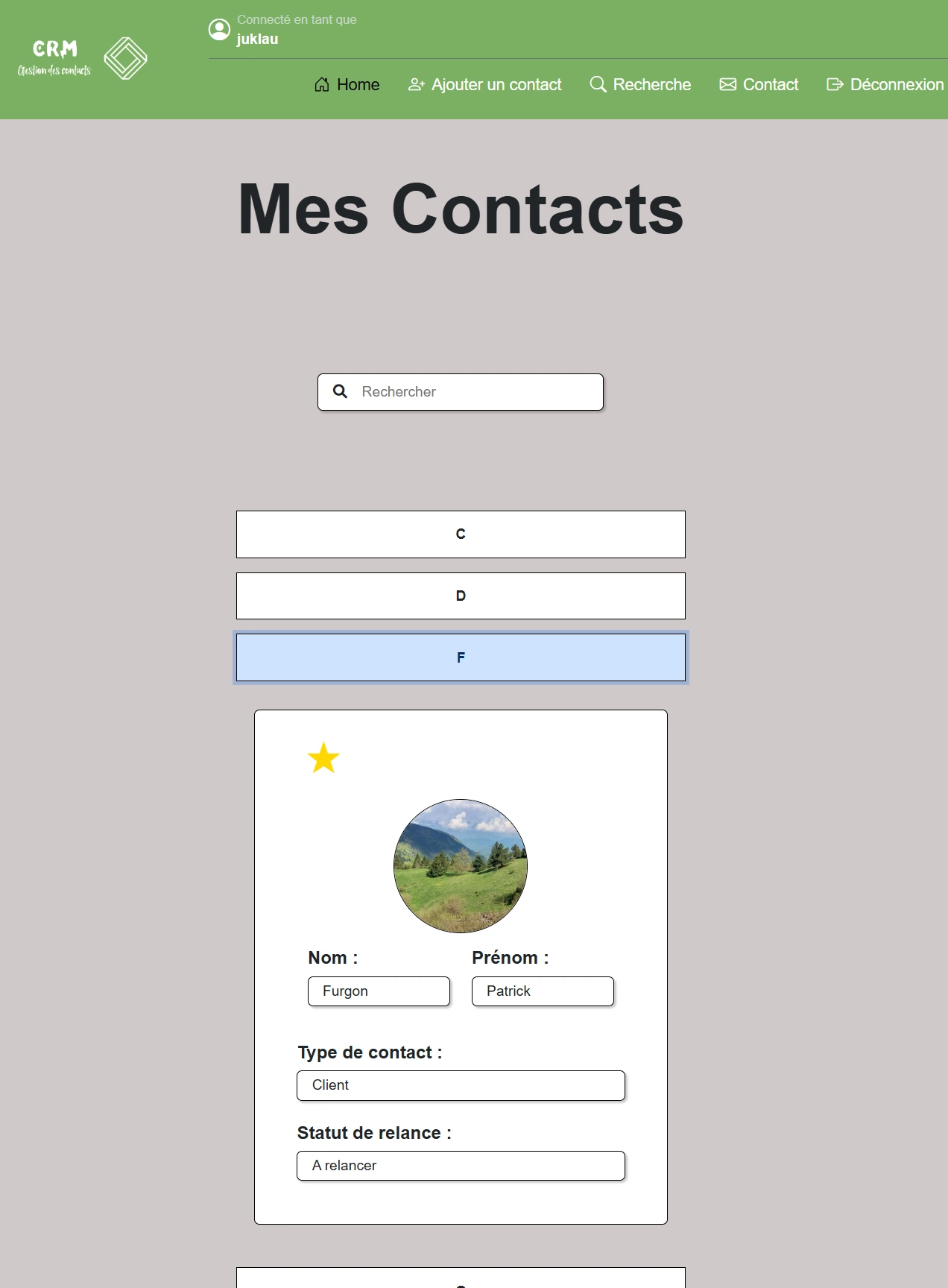Affichage des contacts