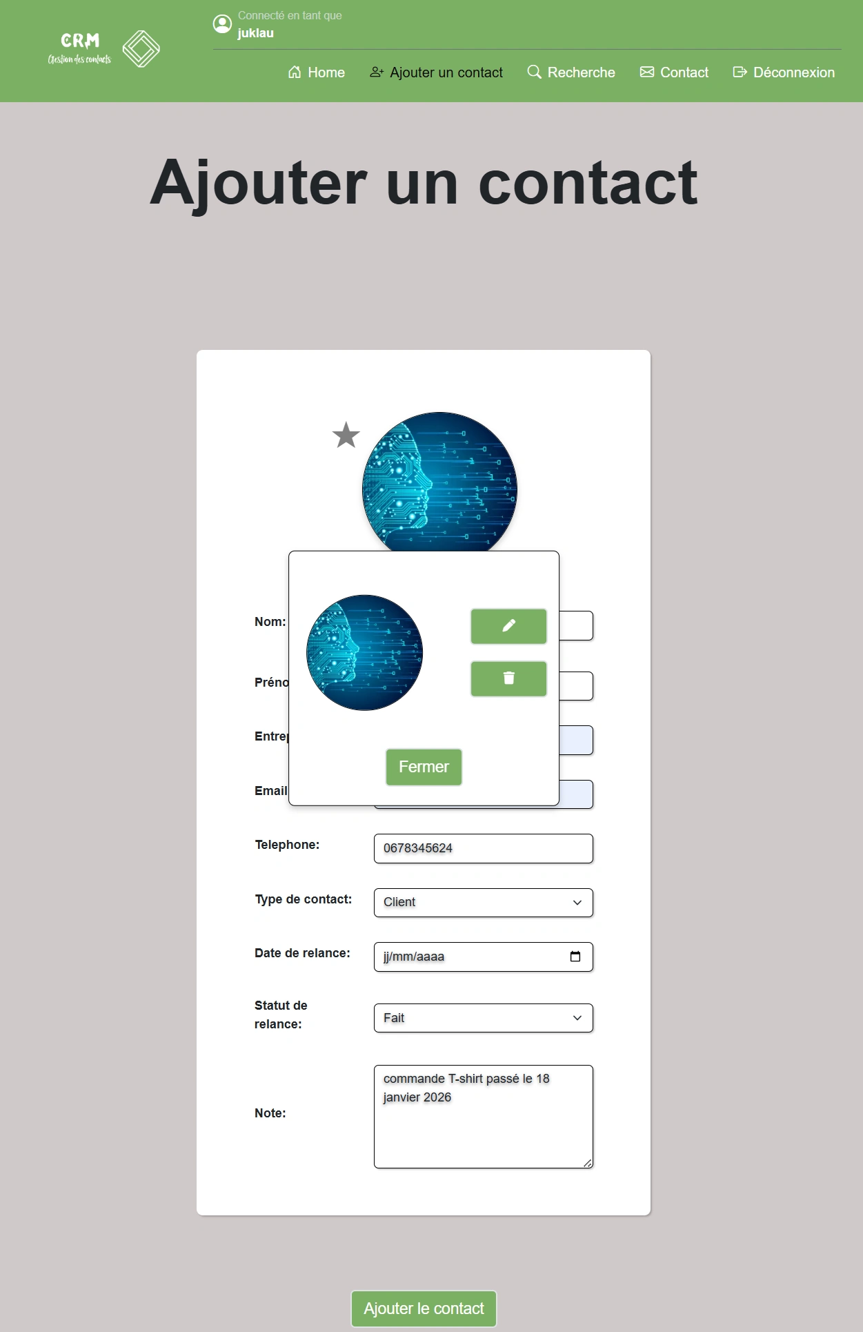 Ajout de nouveau contact