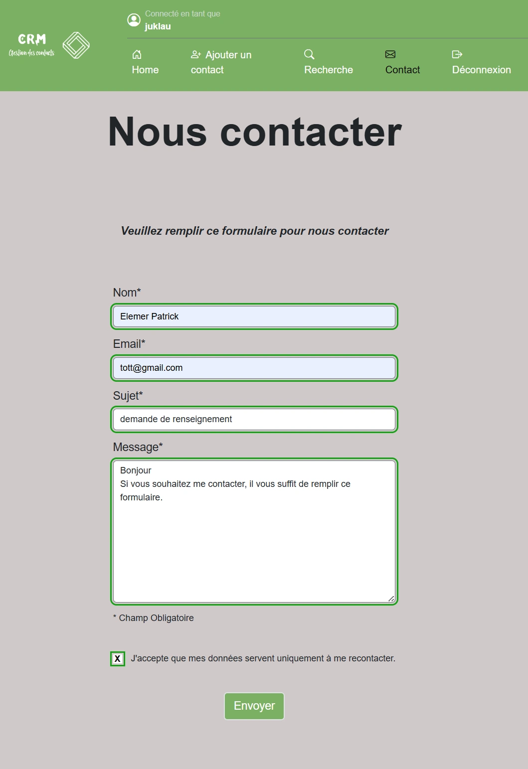 Formulaire de contact