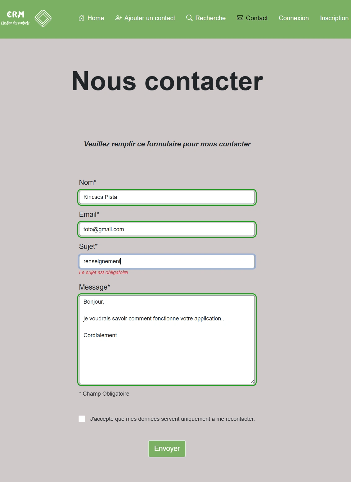 Formulaire de contact