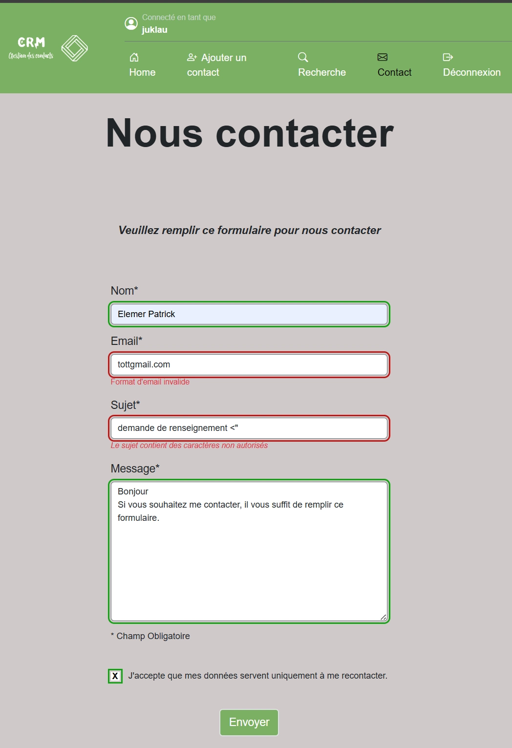 Formulaire de contact