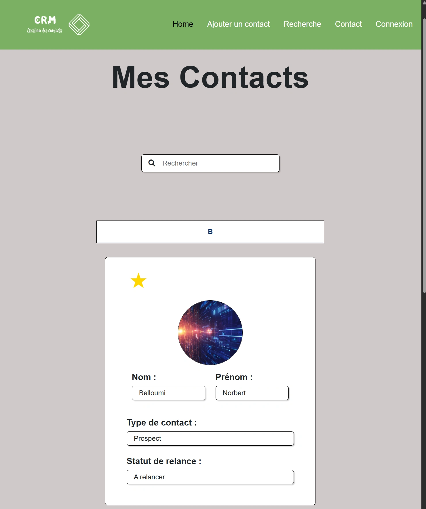 Affichage des contacts