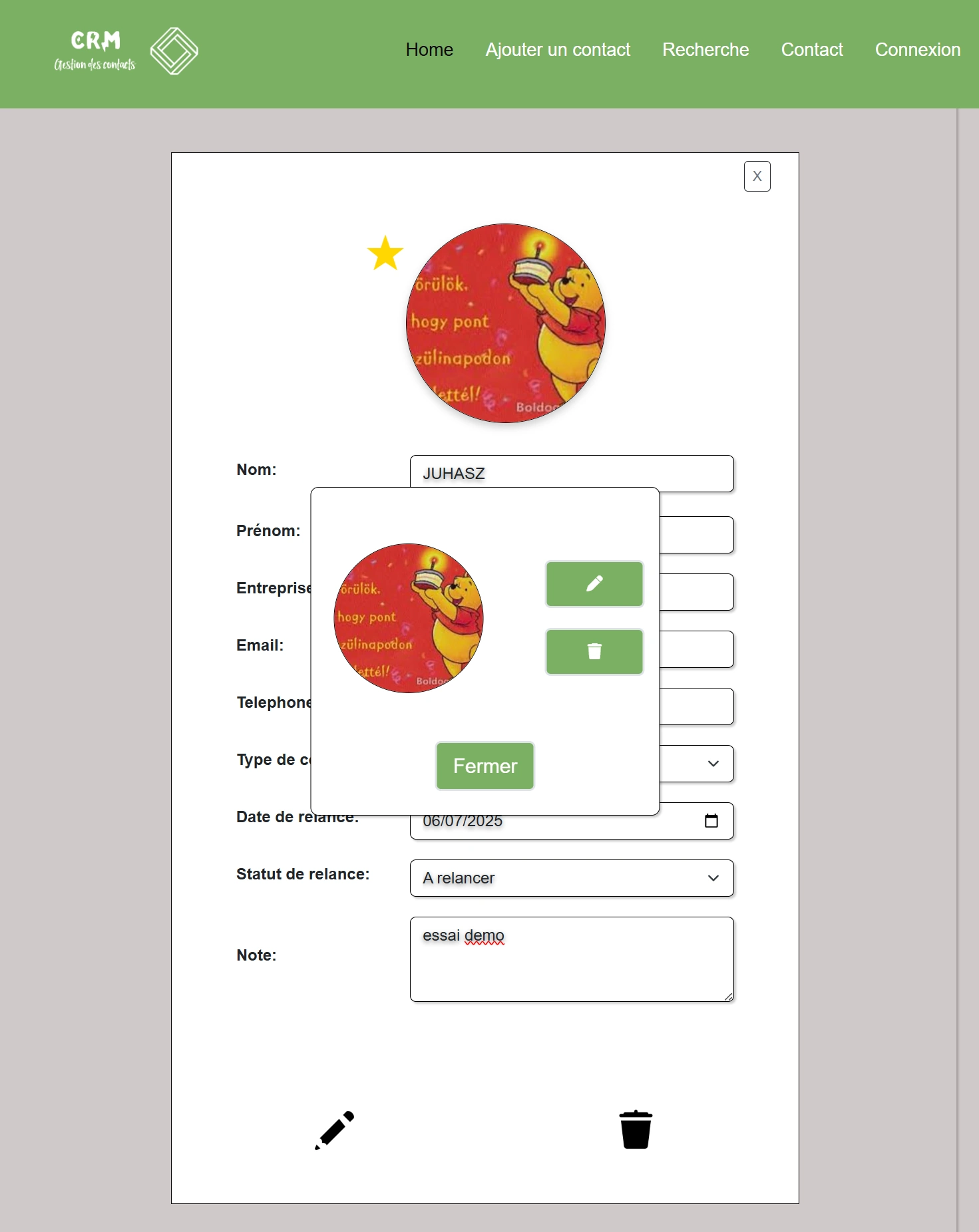 Modification du contact existant