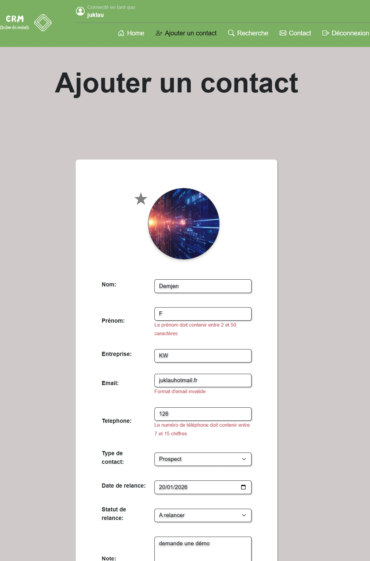 Problème pendant l'ajout