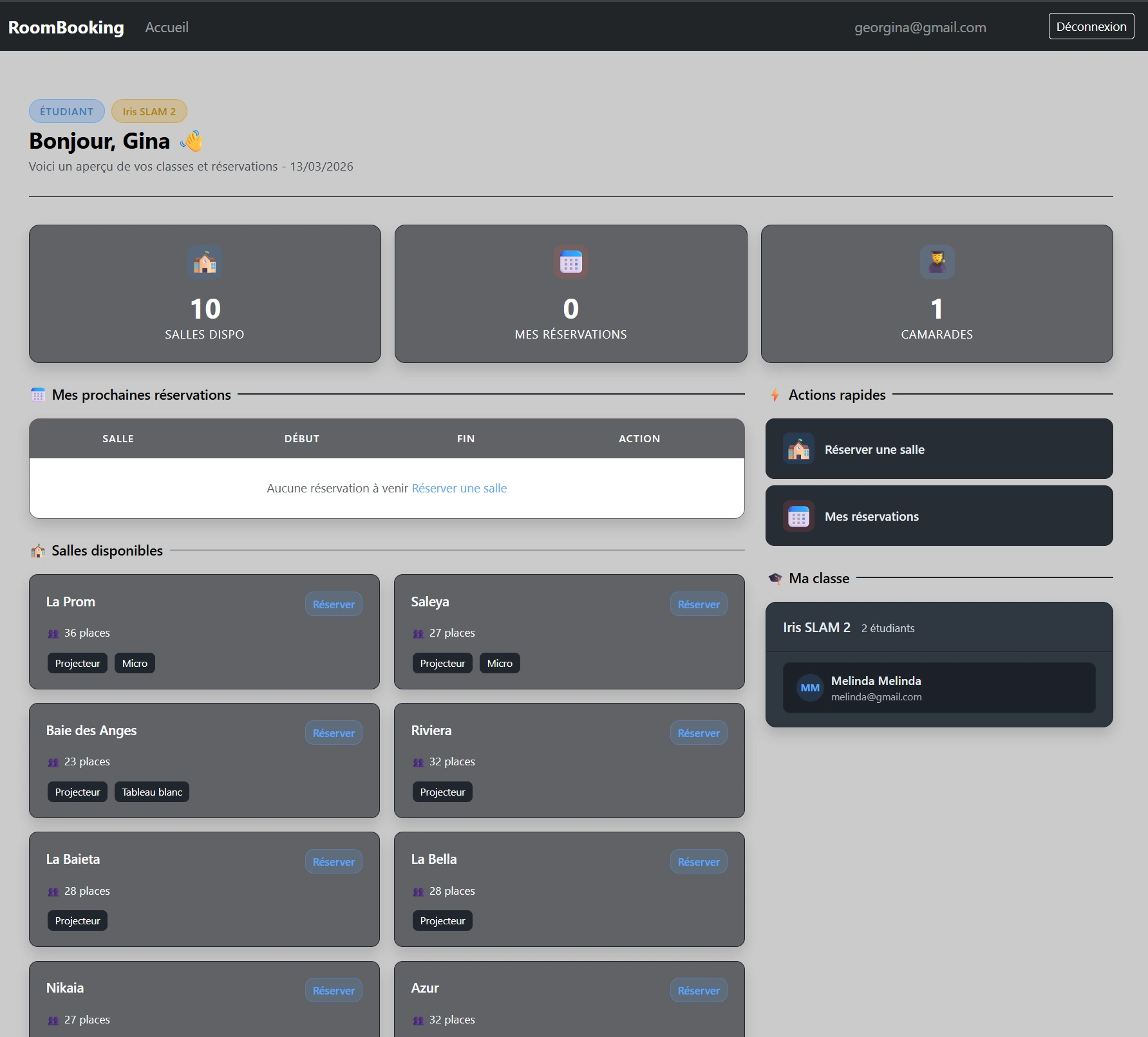 Tableau de bord étudiant