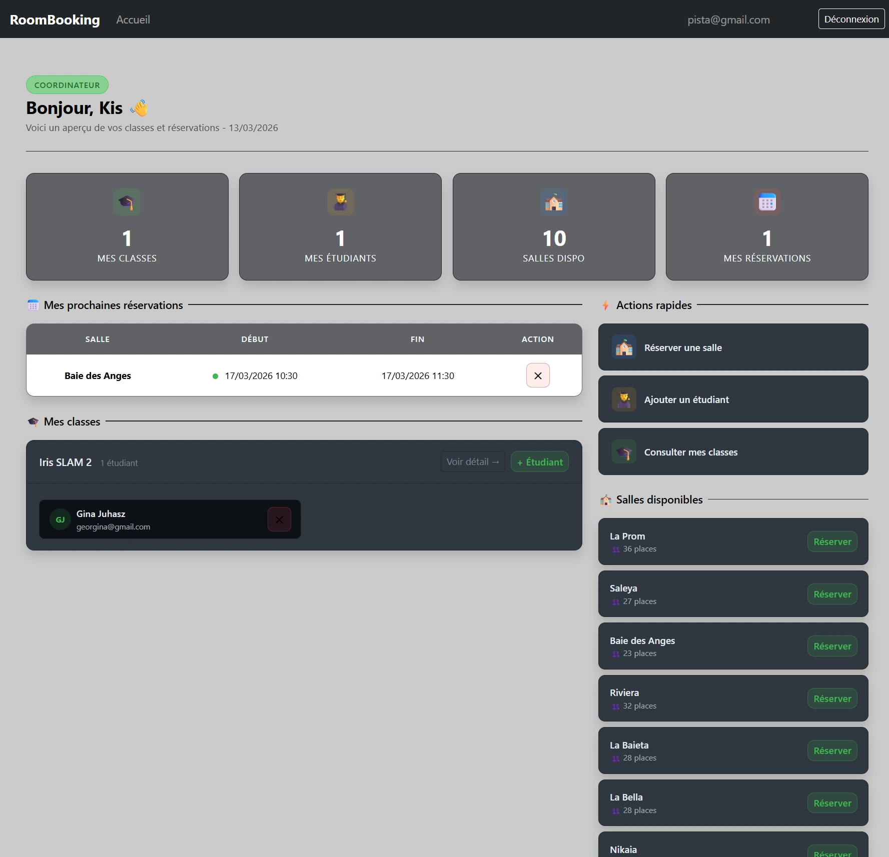Tableau de bord coordinateur