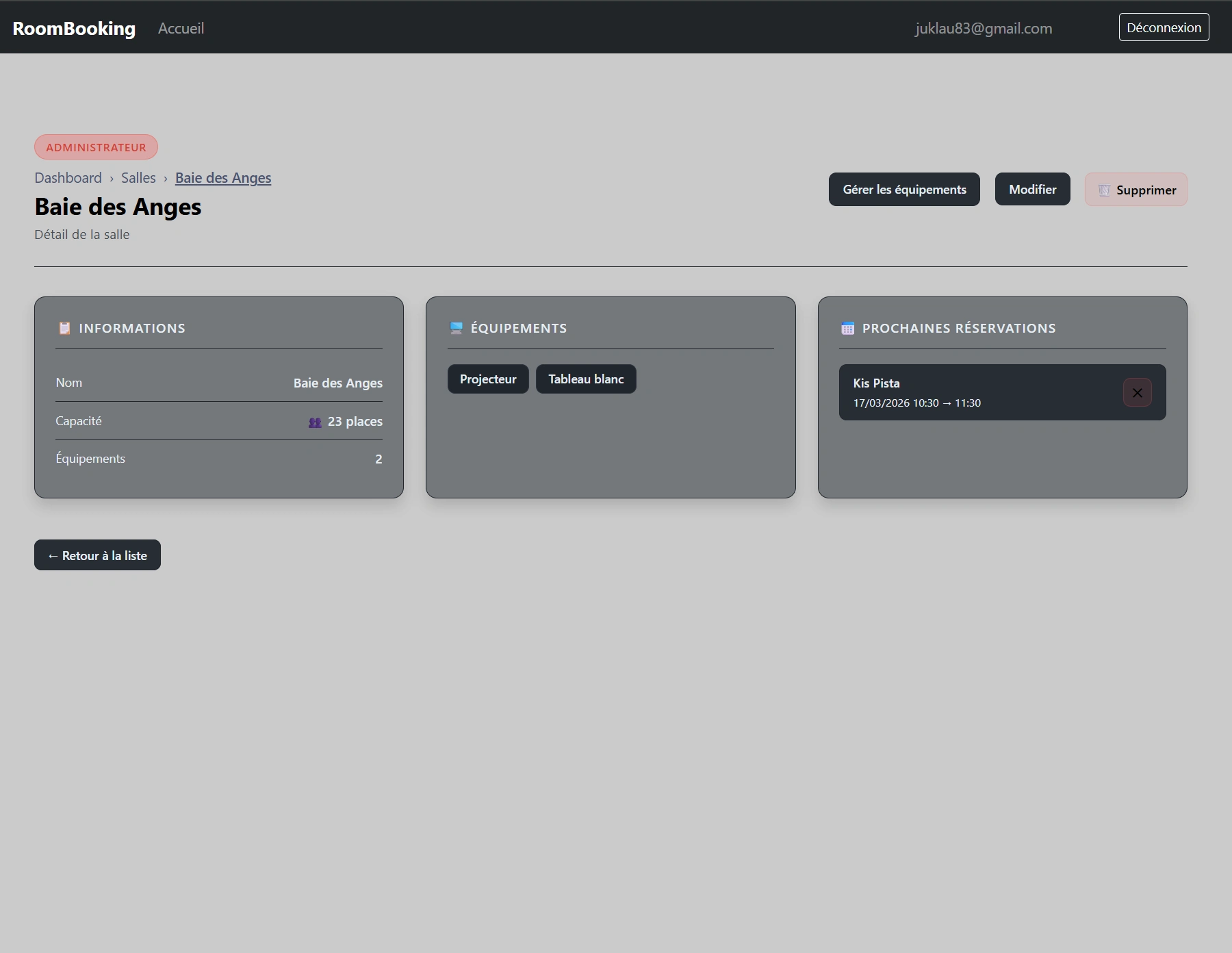 Détail d'une salle et de ses équipements