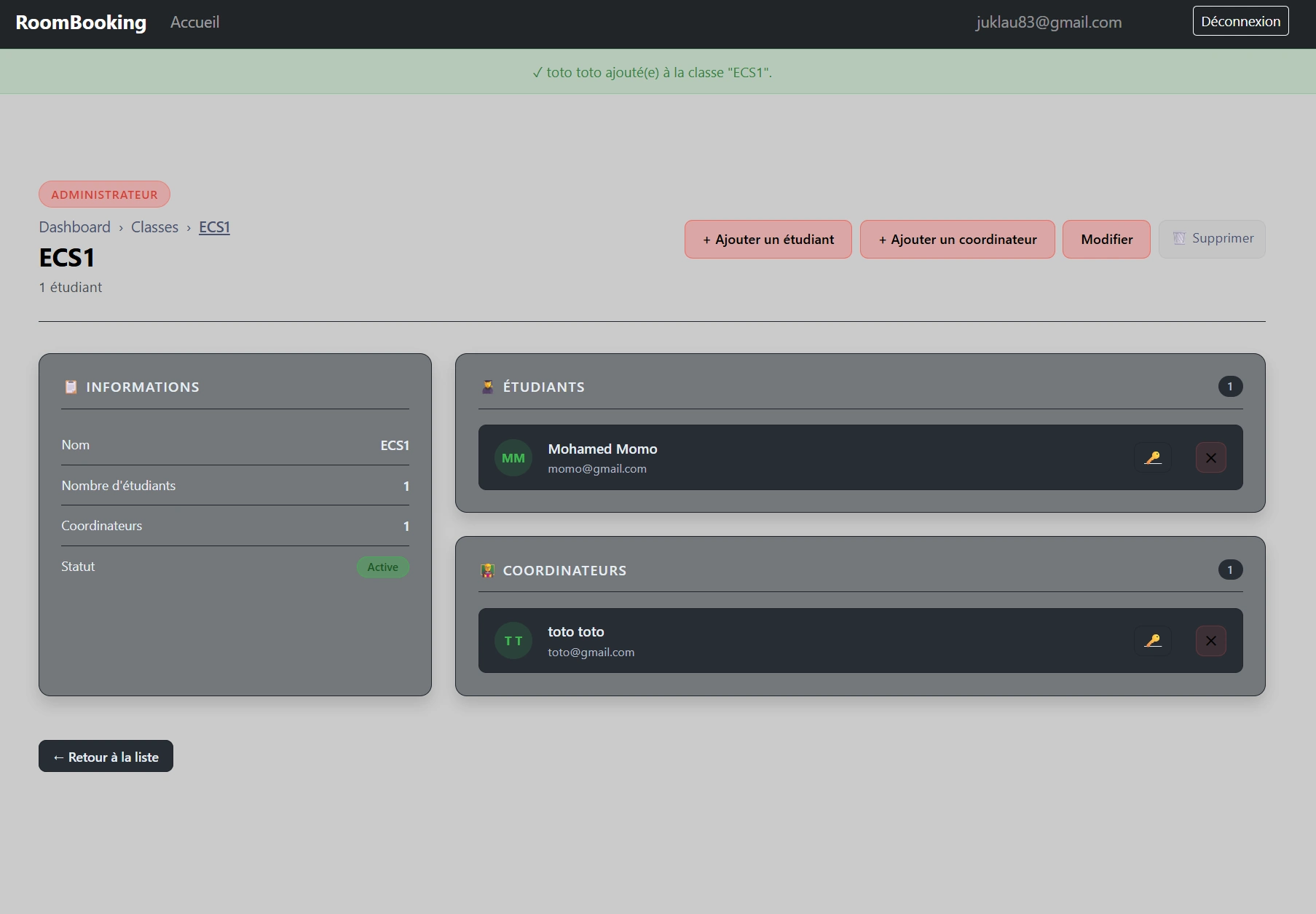 Gestion des classes (administrateur)
