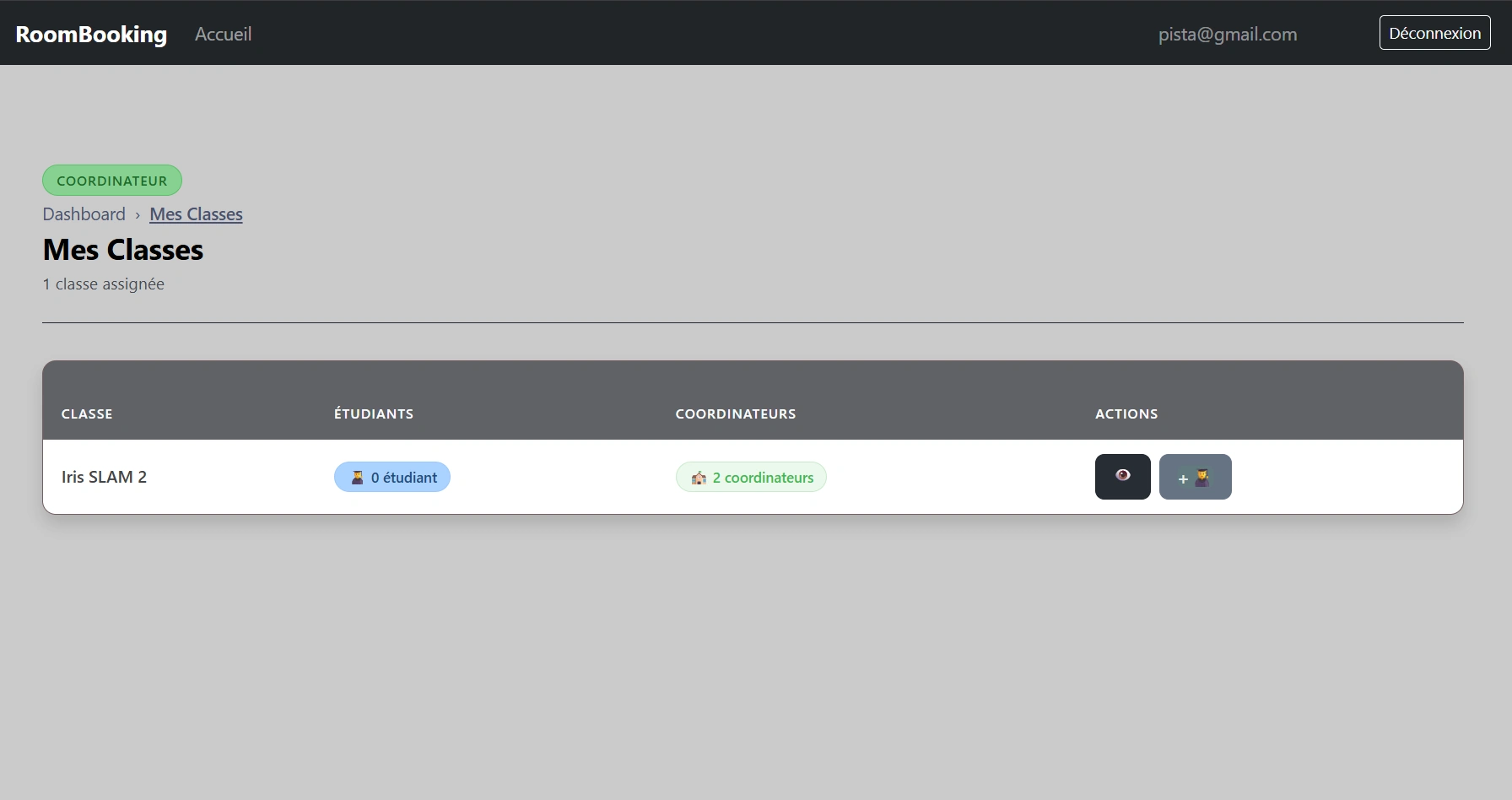 Gestion des classes — interface coordinateur