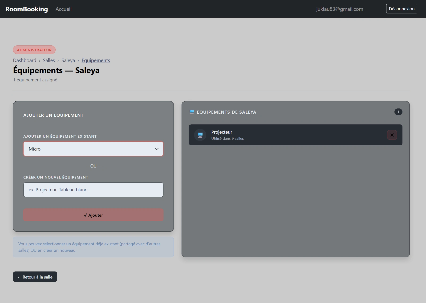 Gestion des équipements des salles